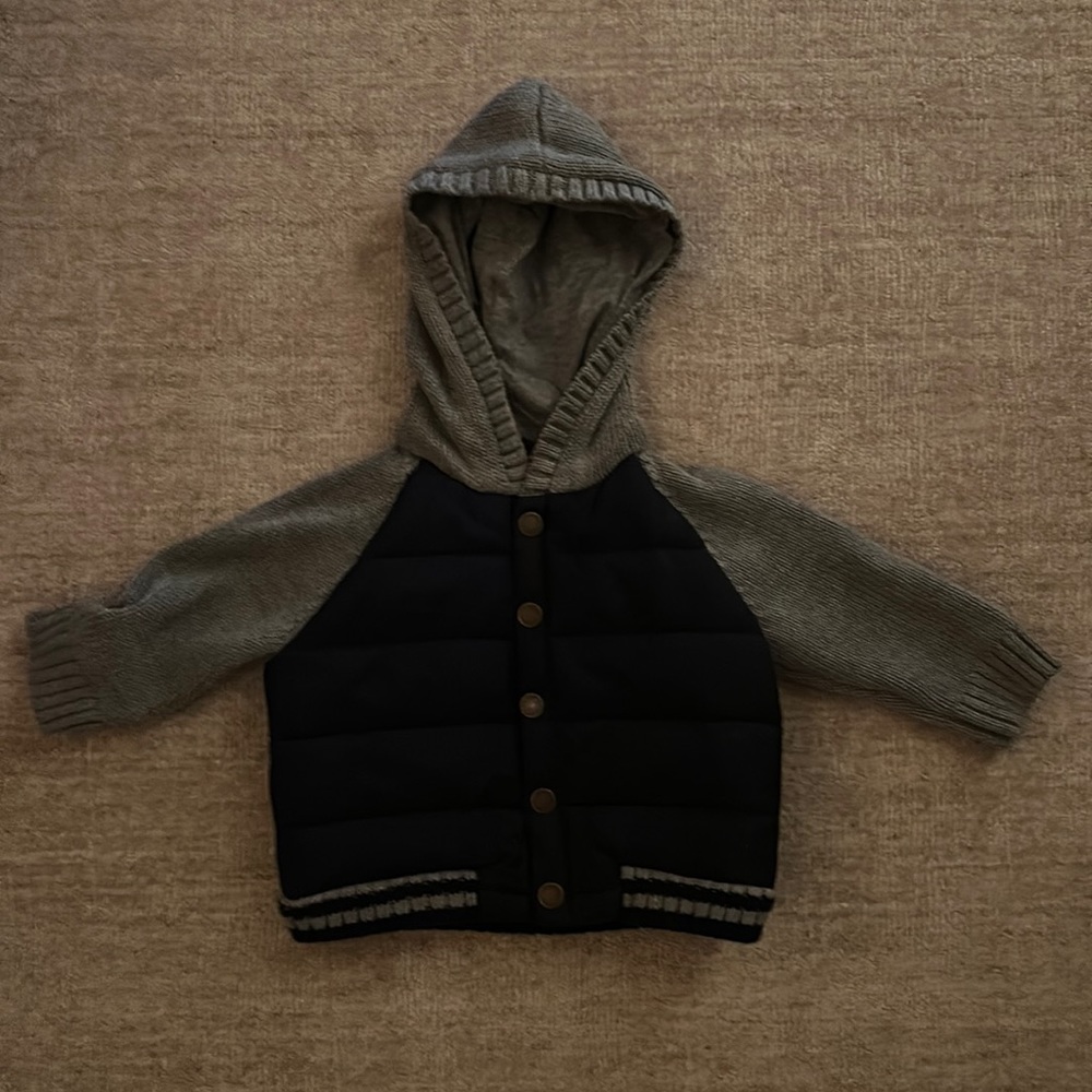 Janie and Jack baby hooded puffer knit button front jacket